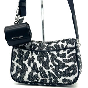 Michael Kors Jet Set Medium Leopard Logo Crossbody Bag W Case for Apple AirPods